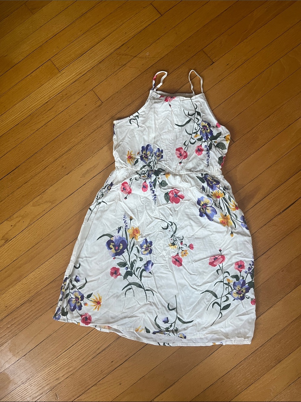 Old Navy White Floral Sundress with Pink, Purple & Yellow Flowers